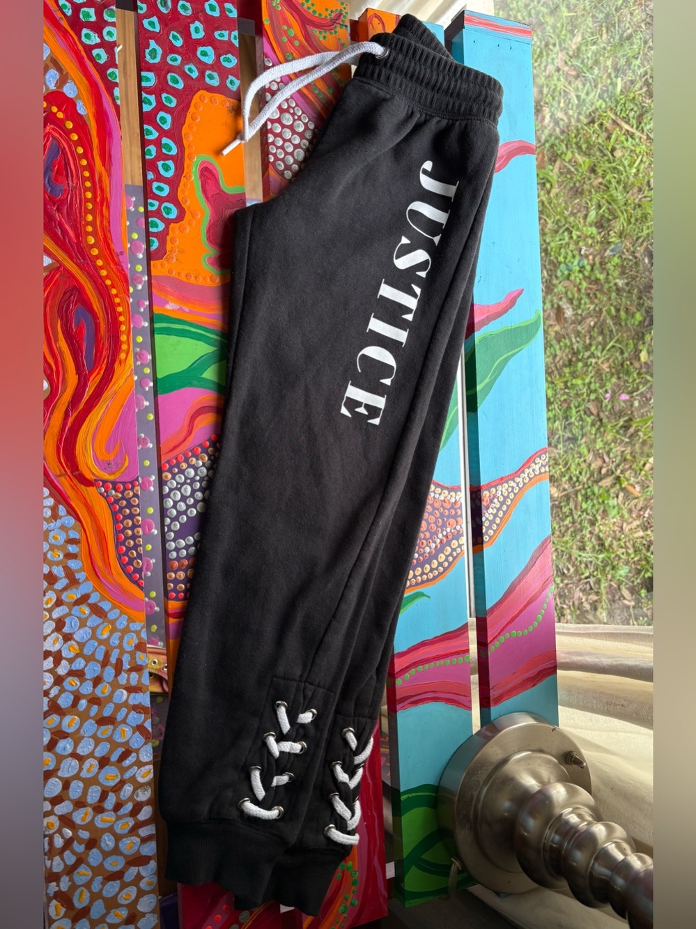 Justice Black Joggers with Lace-Up Ankles Girls Size S (7/8)